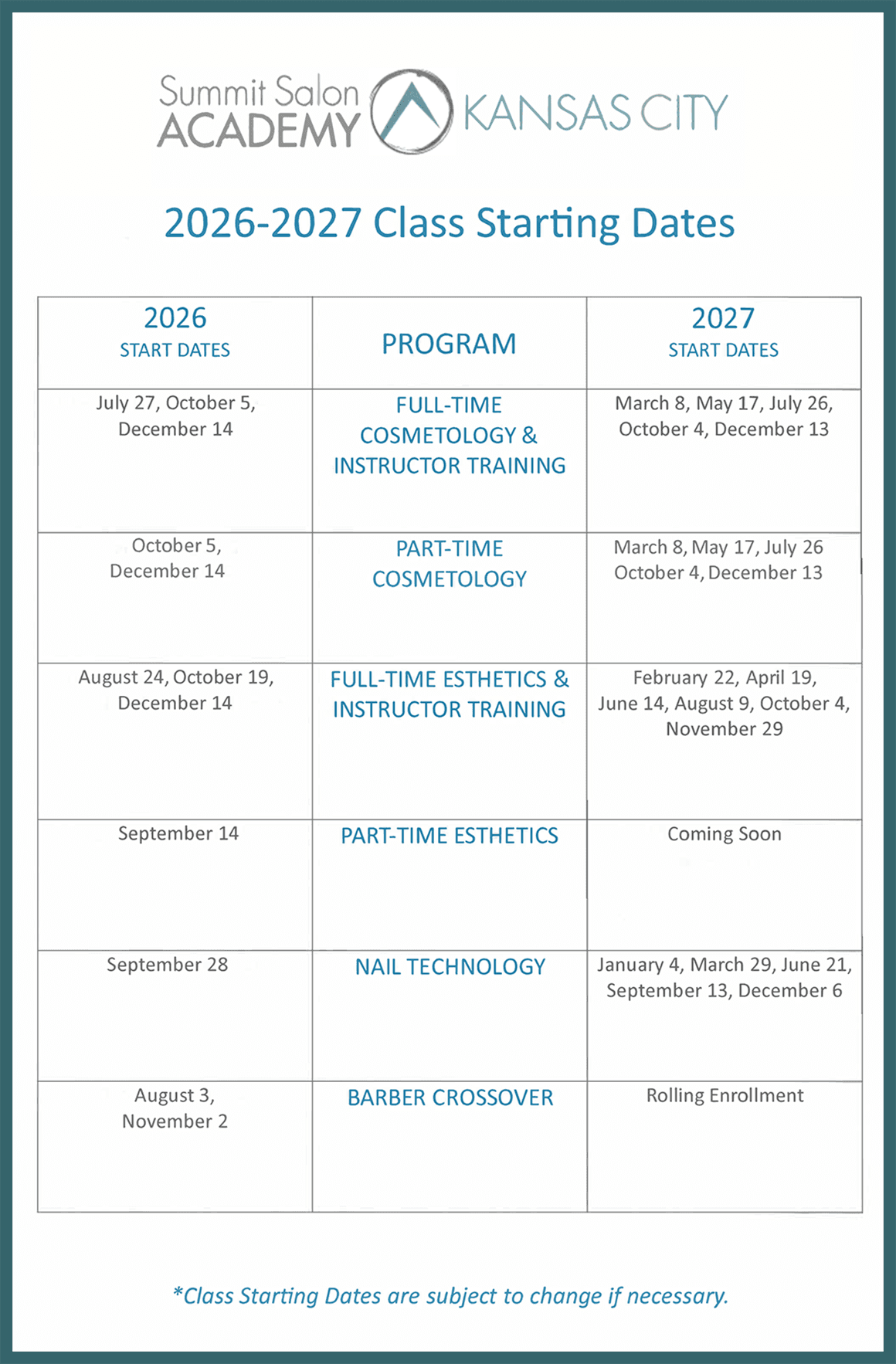 Upcoming Start Dates